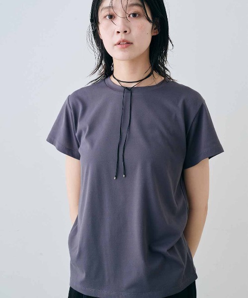 MEDE19F(メデジュウキュウ)の「MEDE19F 汗じみ軽減&接触冷感素材の大人感こなれTシャツ(Tシャツ/カットソー・レディース・ベージュ/ネイビー系/ブラウン系その他・M/L/LL)」の3枚目の写真