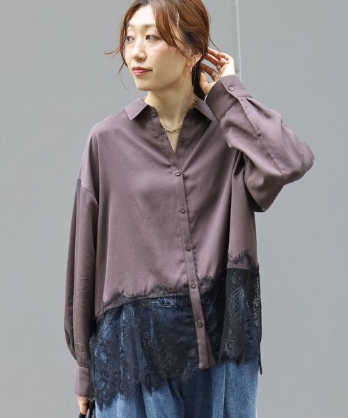 le.coeur blanc(ルクールブラン)の「フィブリルツイルヘムレースシャツ(シャツ/ブラウス・レディース・ブラック/ダークブラウン/アイボリー・38)」の17枚目の写真