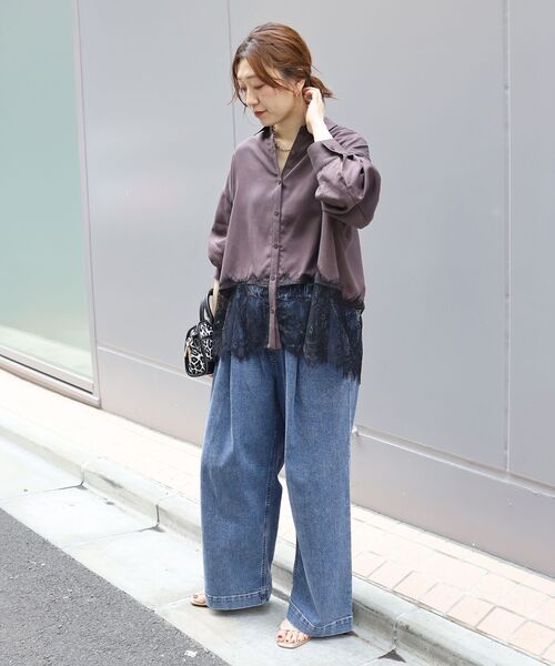 le.coeur blanc(ルクールブラン)の「フィブリルツイルヘムレースシャツ(シャツ/ブラウス・レディース・ブラック/ダークブラウン/アイボリー・38)」の21枚目の写真