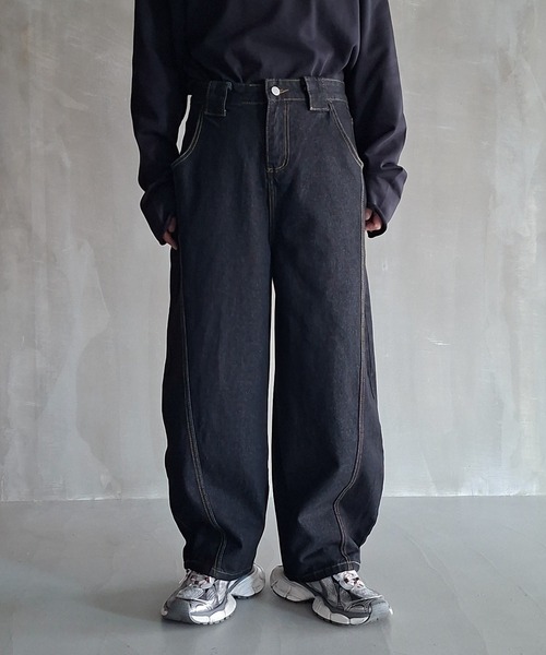 WESTBOY（ウエストボーイ）の「Y2K ユニセックス バルーンシルエット デニムワイドパンツ WO26W7PT10（デニムパンツ・メンズ・ブラック・L/M/XL）」の6枚目の写真