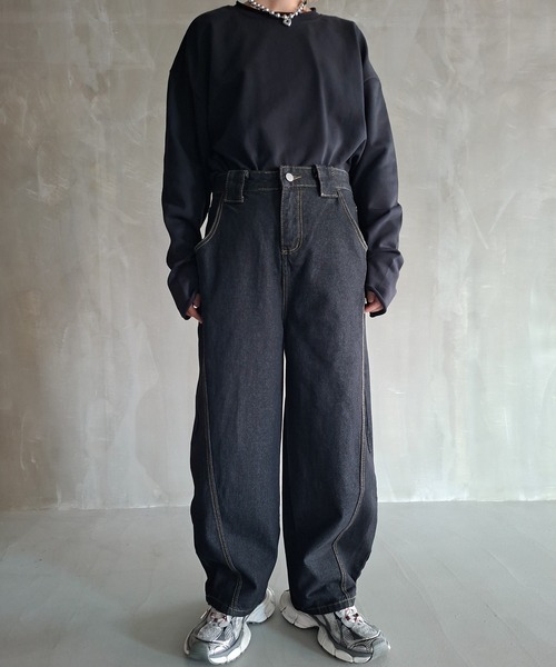 WESTBOY（ウエストボーイ）の「Y2K ユニセックス バルーンシルエット デニムワイドパンツ WO26W7PT10（デニムパンツ・メンズ・ブラック・L/M/XL）」の9枚目の写真