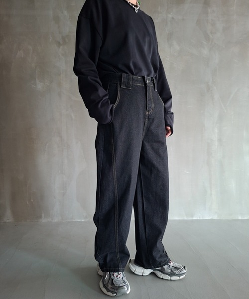 WESTBOY（ウエストボーイ）の「Y2K ユニセックス バルーンシルエット デニムワイドパンツ WO26W7PT10（デニムパンツ・メンズ・ブラック・L/M/XL）」の10枚目の写真