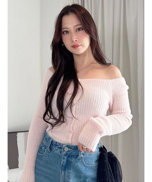 MERCURYDUO（マーキュリーデュオ）の「2WAYミニシャギーカーデライクニット（カーディガン/ボレロ・レディース・チャコールグレー/アイボリー/ピンク・FREE）」の3枚目の写真
