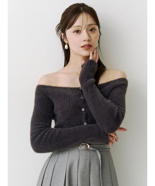 MERCURYDUO（マーキュリーデュオ）の「2WAYミニシャギーカーデライクニット（カーディガン/ボレロ・レディース・チャコールグレー/アイボリー/ピンク・FREE）」の4枚目の写真