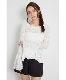 レースオフショルダーペプラムトップス 秋服