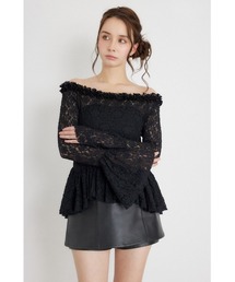 レースオフショルダーペプラムトップス 秋服
