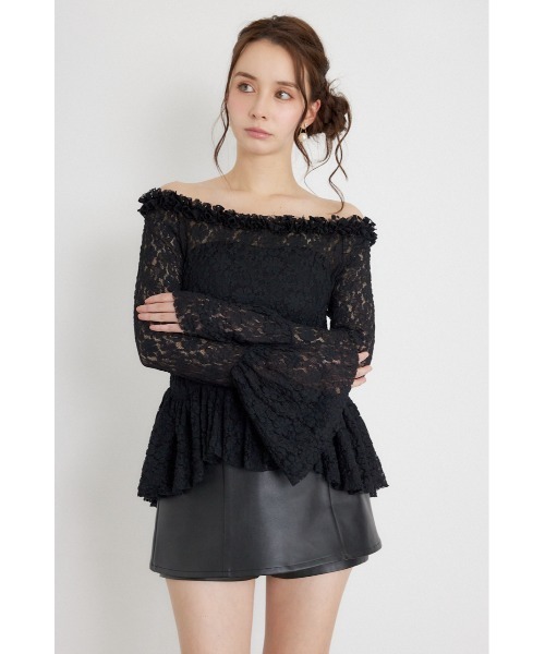 rienda(リエンダ)の「レースオフショルダーペプラムトップス 秋服(Tシャツ/カットソー・レディース・ブラウン/ブラック/ホワイト・FREE)」の3枚目の写真
