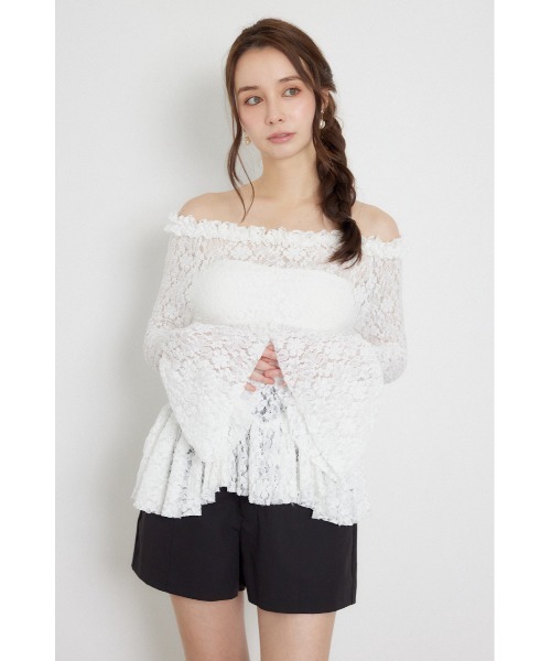 rienda(リエンダ)の「レースオフショルダーペプラムトップス 秋服(Tシャツ/カットソー・レディース・ブラウン/ブラック/ホワイト・FREE)」の6枚目の写真