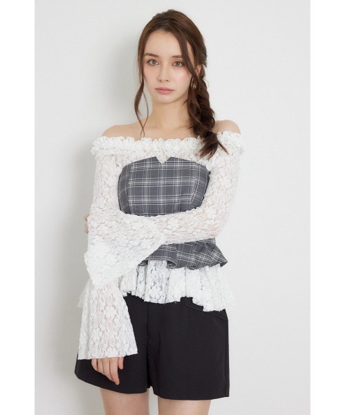 rienda(リエンダ)の「レースオフショルダーペプラムトップス 秋服(Tシャツ/カットソー・レディース・ブラウン/ブラック/ホワイト・FREE)」の9枚目の写真
