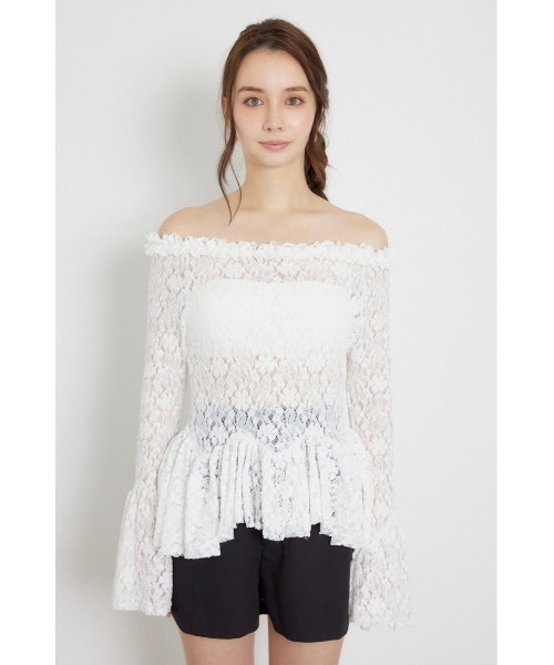 rienda(リエンダ)の「レースオフショルダーペプラムトップス 秋服(Tシャツ/カットソー・レディース・ブラウン/ブラック/ホワイト・FREE)」の10枚目の写真