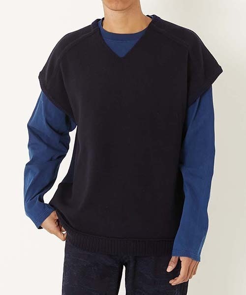 BLUE BLUE JAPAN（ブルーブルージャパン）の「ヤクカシミア ニットベスト（ベスト・メンズ・オートミール/ダークネイビー・S/L/M）」の5枚目の写真