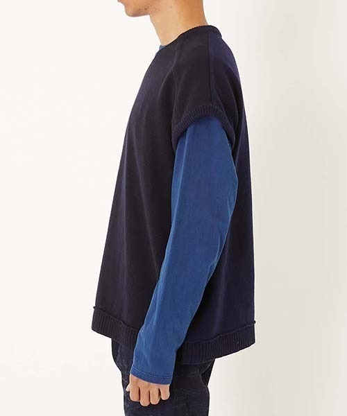 BLUE BLUE JAPAN（ブルーブルージャパン）の「ヤクカシミア ニットベスト（ベスト・メンズ・オートミール/ダークネイビー・S/L/M）」の6枚目の写真