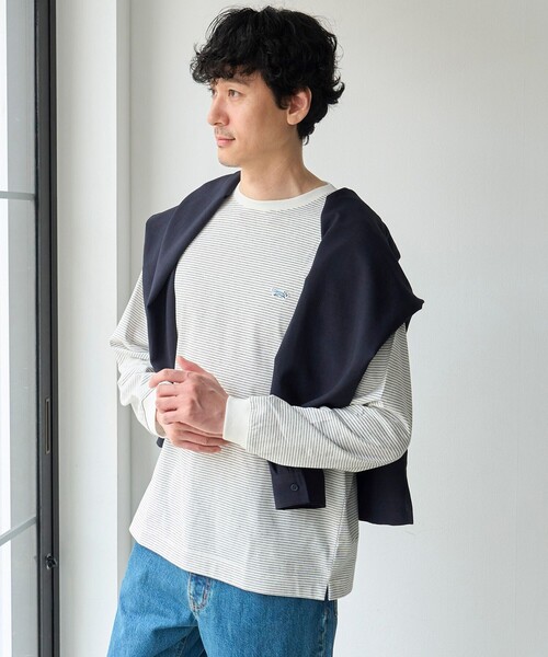 PENNEYS(ぺニーズ)の「【吸水速乾、遮熱性、接触冷感、UVカット】Penneys × WELLTECT 別注細ボーダー長袖Tシャツ(Tシャツ/カットソー・メンズ・ホワイト/ブラック・S/M/L/XL)」の5枚目の写真
