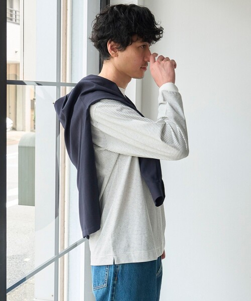 PENNEYS(ぺニーズ)の「【吸水速乾、遮熱性、接触冷感、UVカット】Penneys × WELLTECT 別注細ボーダー長袖Tシャツ(Tシャツ/カットソー・メンズ・ホワイト/ブラック・S/M/L/XL)」の6枚目の写真