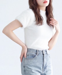 袖ファー半袖ニット