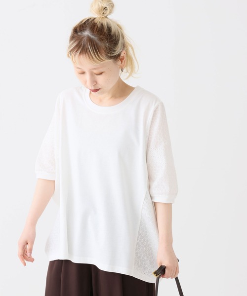 HEART MARKET(ハートマーケット)の「レース切替ドルマンプルオーバー(Tシャツ/カットソー・レディース・ブラック/カーキ/ホワイト/チャコール・FREE)」の1枚目の写真