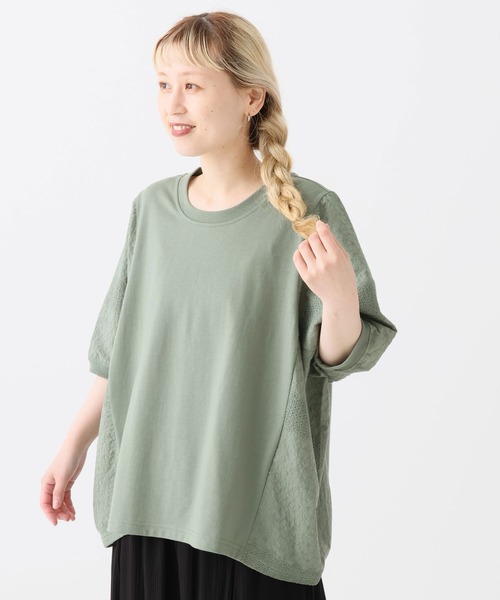 HEART MARKET(ハートマーケット)の「レース切替ドルマンプルオーバー(Tシャツ/カットソー・レディース・ブラック/カーキ/ホワイト/チャコール・FREE)」の4枚目の写真