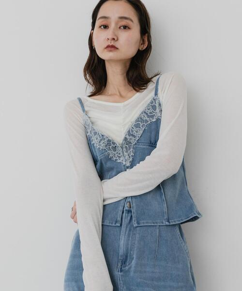SENSE OF PLACE by URBAN RESEARCH(センスオブプレイスバイアーバンリサーチ)の「レースドッキングデニムライクキャミソール(キャミソール・レディース・グレー/インディゴブルー・ONE)」の1枚目の写真