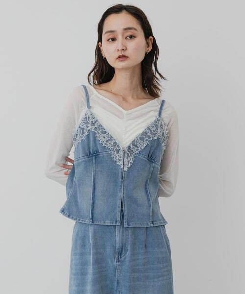 SENSE OF PLACE by URBAN RESEARCH(センスオブプレイスバイアーバンリサーチ)の「レースドッキングデニムライクキャミソール(キャミソール・レディース・グレー/インディゴブルー・ONE)」の13枚目の写真