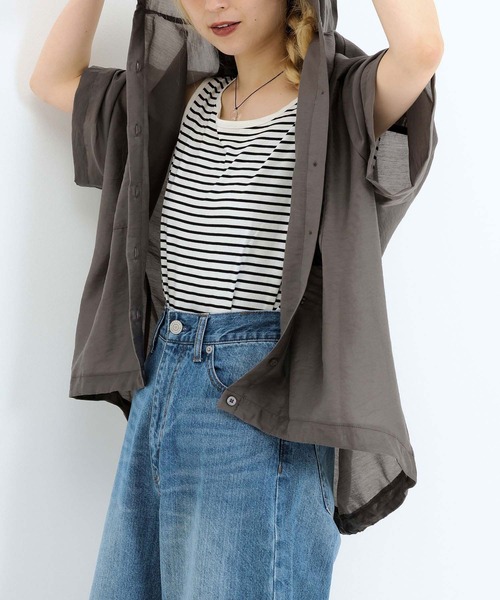 HEART MARKET(ハートマーケット)の「半袖フーディシャツ(シャツ/ブラウス・レディース・グレイッシュベージュ/ブラウン/ブラック/チャコール・FREE)」の6枚目の写真