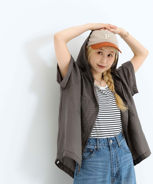 HEART MARKET(ハートマーケット)の「半袖フーディシャツ(シャツ/ブラウス・レディース・グレイッシュベージュ/ブラウン/ブラック/チャコール・FREE)」の7枚目の写真