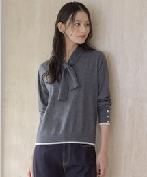 【一枚で着映え】WORSTED WOOL BLEND ボウタイデザイン ニット
