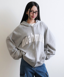 ヴィンテージ アップリケ MUAH フードジップアップ [グレー]