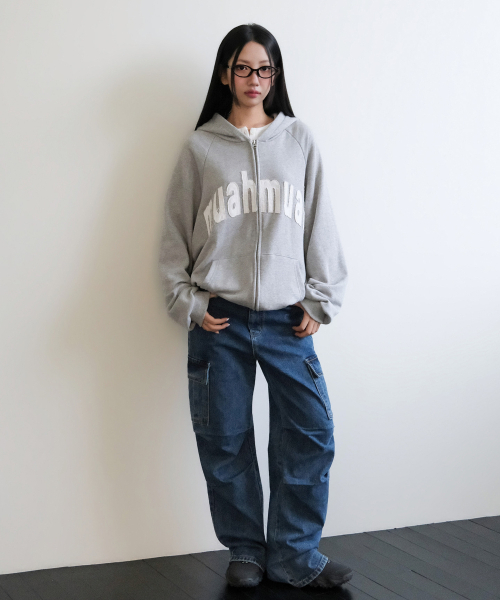 muahmuah（ムーアムーア）の「ヴィンテージ アップリケ MUAH フードジップアップ [グレー]（パーカー・レディース・その他・FREE）」の5枚目の写真