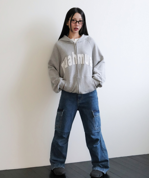 muahmuah（ムーアムーア）の「ヴィンテージ アップリケ MUAH フードジップアップ [グレー]（パーカー・レディース・その他・FREE）」の6枚目の写真