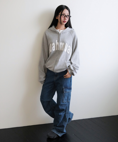 muahmuah（ムーアムーア）の「ヴィンテージ アップリケ MUAH フードジップアップ [グレー]（パーカー・レディース・その他・FREE）」の7枚目の写真