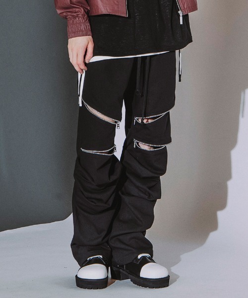 NO ID.(ノーアイディ)の「mp15502- ラングウィッドZIP-PT ジップパンツ(859006-580P)(その他パンツ・メンズ・ブラック/ブラック系その他・2/1)」の1枚目の写真
