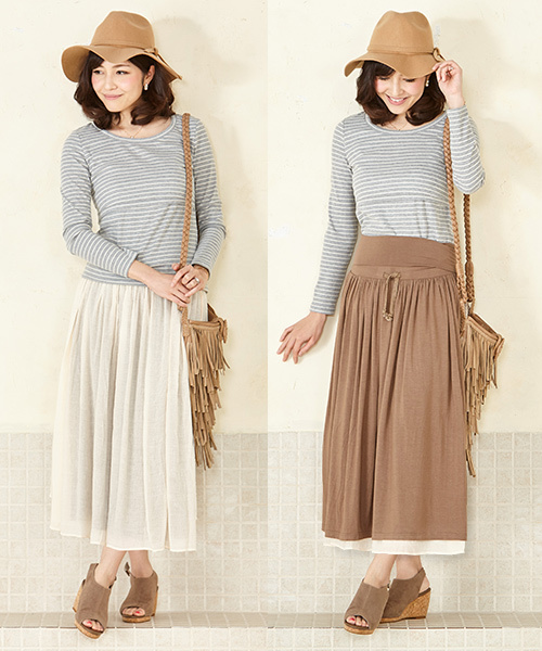 SweetMommy（スウィートマミー）の「コットンシフォン×レーヨン　リバーシブルロングスカート（マタニティウェア/グッズ・レディース・杢グレー/ブルー/モカ/ピンク・M/L）」の2枚目の写真