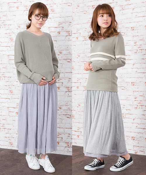 SweetMommy（スウィートマミー）の「コットンシフォン×レーヨン　リバーシブルロングスカート（マタニティウェア/グッズ・レディース・杢グレー/ブルー/モカ/ピンク・M/L）」の11枚目の写真