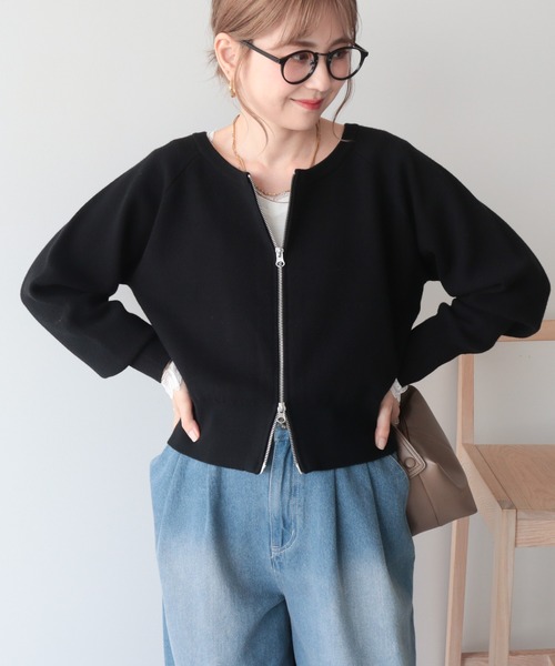 AMERICAN HOLIC(アメリカンホリック)の「【WEB限定】【バイパチ】WZIPショート丈ニットカーディガン(カーディガン/ボレロ・レディース・グレイッシュベージュ/ブラウン/ブラック・FREE)」の2枚目の写真