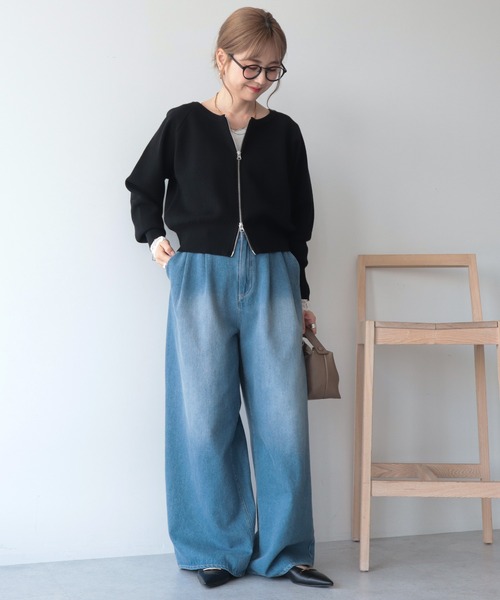 AMERICAN HOLIC(アメリカンホリック)の「【WEB限定】【バイパチ】WZIPショート丈ニットカーディガン(カーディガン/ボレロ・レディース・グレイッシュベージュ/ブラウン/ブラック・FREE)」の4枚目の写真
