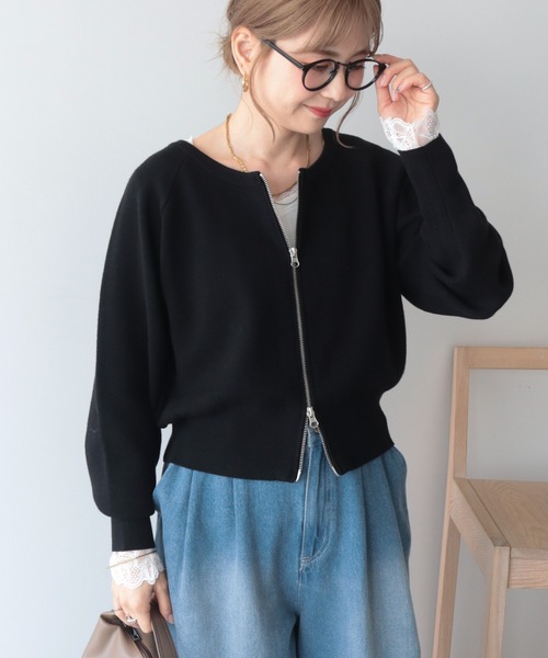 AMERICAN HOLIC(アメリカンホリック)の「【WEB限定】【バイパチ】WZIPショート丈ニットカーディガン(カーディガン/ボレロ・レディース・グレイッシュベージュ/ブラウン/ブラック・FREE)」の6枚目の写真