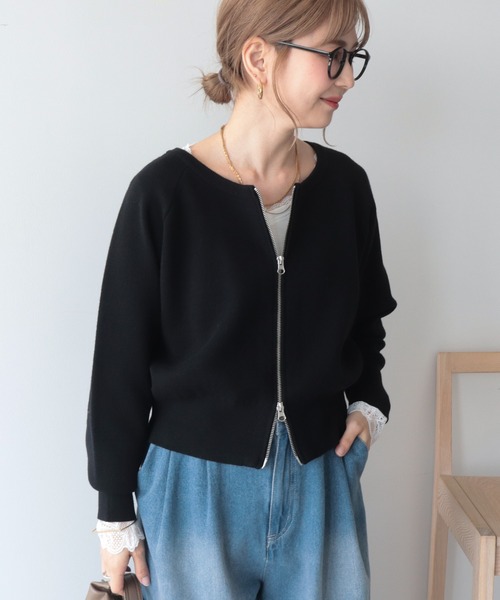 AMERICAN HOLIC(アメリカンホリック)の「【WEB限定】【バイパチ】WZIPショート丈ニットカーディガン(カーディガン/ボレロ・レディース・グレイッシュベージュ/ブラウン/ブラック・FREE)」の7枚目の写真