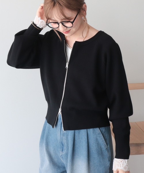 AMERICAN HOLIC(アメリカンホリック)の「【WEB限定】【バイパチ】WZIPショート丈ニットカーディガン(カーディガン/ボレロ・レディース・グレイッシュベージュ/ブラウン/ブラック・FREE)」の8枚目の写真