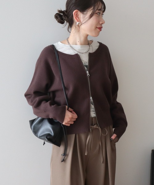 AMERICAN HOLIC(アメリカンホリック)の「【WEB限定】【バイパチ】WZIPショート丈ニットカーディガン(カーディガン/ボレロ・レディース・グレイッシュベージュ/ブラウン/ブラック・FREE)」の9枚目の写真
