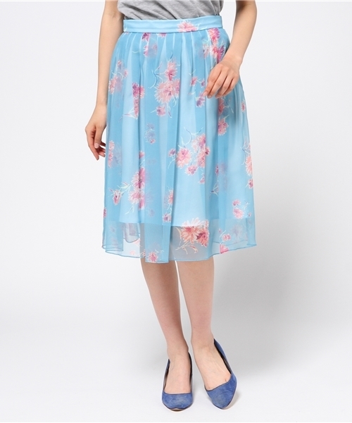 31 Sons de mode(トランテアン ソン ドゥ モード)の「オーガンジーフラワープリントタックスカート(スカート・レディース・イエロー/ブラック/ブルー・38/36)」の3枚目の写真