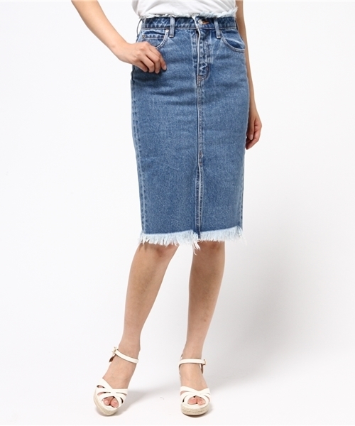 MOUSSY(マウジー)の「WAIST FRINGE SKIRT(デニムスカート・レディース・ブルー/オフホワイト・2/0/1)」の8枚目の写真