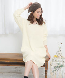 KOBE LETTUCE | ゆったりシルエで愛され顔♪2TYPE！[Vネックorオフタートル]ゆるニットワンピース/レディースセーター[E1676]神戸レタス(ワンピース)