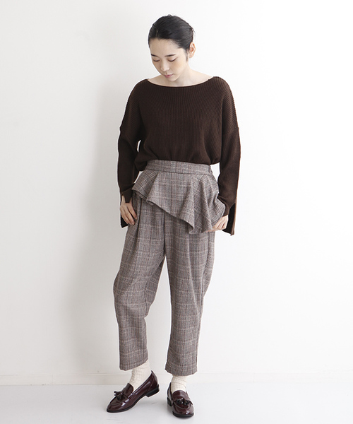 MERLOT（メルロー）の「アシメぺプラムグレンチェック柄パンツ1088（その他パンツ・レディース・グレー/ブラウン・FREE）」の4枚目の写真