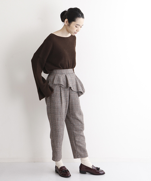 MERLOT（メルロー）の「アシメぺプラムグレンチェック柄パンツ1088（その他パンツ・レディース・グレー/ブラウン・FREE）」の8枚目の写真
