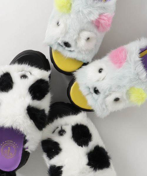 YOSUKE（ヨースケ）の「「YOSUKE/ヨースケ」厚底ふわふわパンダサンダル（サンダル・レディース・ブラック×ホワイト/ライトブルー/ライトブラウン・24.5/22.5/23/23.5/24）」の6枚目の写真