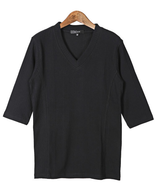 LUXSTYLE（ラグスタイル）の「ランダムテレコ＆リブVネック７分袖カットソー（Tシャツ/カットソー・メンズ・ワイン/杢グレー/レッド/ブラック/ネイビー/ブルー/ホワイト/ブラック系その他・M/L/XL/S）」の13枚目の写真