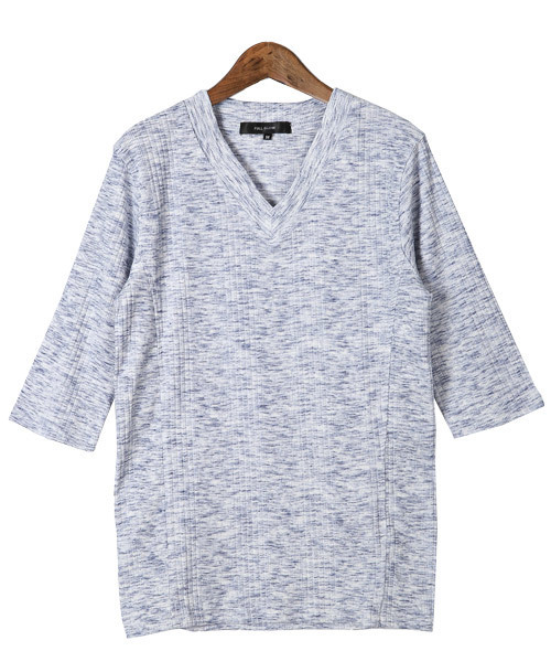 LUXSTYLE（ラグスタイル）の「ランダムテレコ＆リブVネック７分袖カットソー（Tシャツ/カットソー・メンズ・ワイン/杢グレー/レッド/ブラック/ネイビー/ブルー/ホワイト/ブラック系その他・M/L/XL/S）」の20枚目の写真