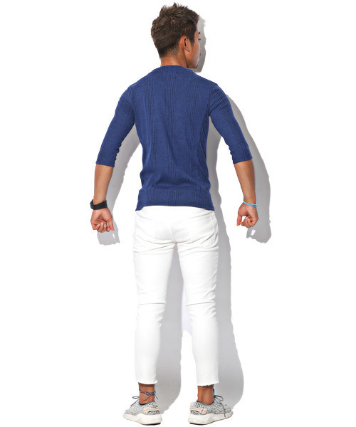 LUXSTYLE（ラグスタイル）の「ランダムテレコ＆リブVネック７分袖カットソー（Tシャツ/カットソー・メンズ・ワイン/杢グレー/レッド/ブラック/ネイビー/ブルー/ホワイト/ブラック系その他・M/L/XL/S）」の11枚目の写真