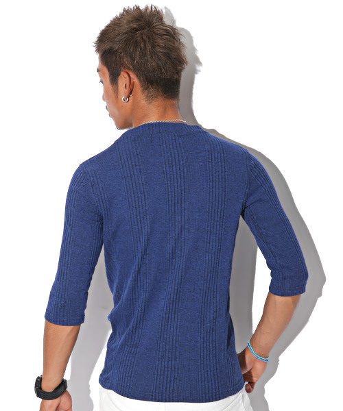 LUXSTYLE（ラグスタイル）の「ランダムテレコ＆リブVネック７分袖カットソー（Tシャツ/カットソー・メンズ・ワイン/杢グレー/レッド/ブラック/ネイビー/ブルー/ホワイト/ブラック系その他・M/L/XL/S）」の15枚目の写真