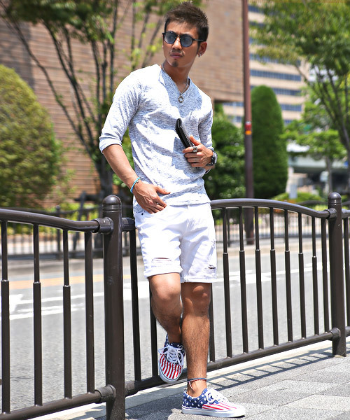 LUXSTYLE（ラグスタイル）の「ランダムテレコ＆リブVネック７分袖カットソー（Tシャツ/カットソー・メンズ・ワイン/杢グレー/レッド/ブラック/ネイビー/ブルー/ホワイト/ブラック系その他・M/L/XL/S）」の22枚目の写真